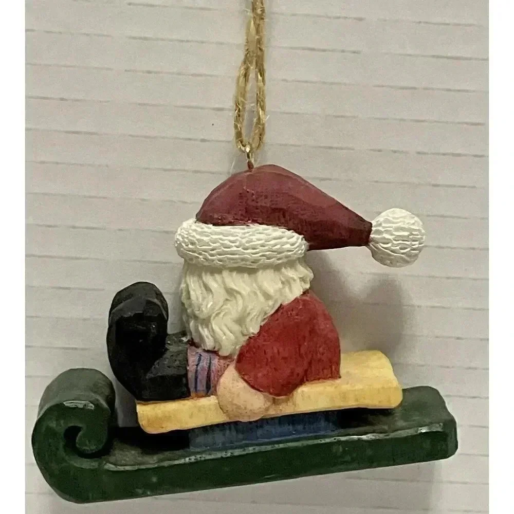 Crazy Mountain Santa Claus‎ On Sled Christmas Ornament Vintage 1997 2.5”H 3.5”L